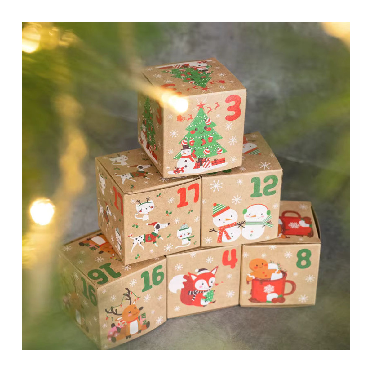 Weihnachts-Adventskalender und Süßigkeitenbox aus Kraftpapier in Braun und Mehrfarbig für Kinder - Bild 3