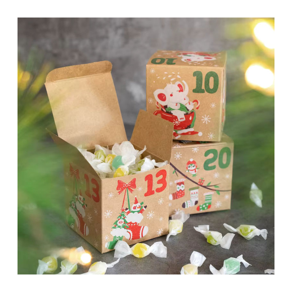 Weihnachts-Adventskalender und Süßigkeitenbox aus Kraftpapier in Braun und Mehrfarbig für Kinder - Bild 5