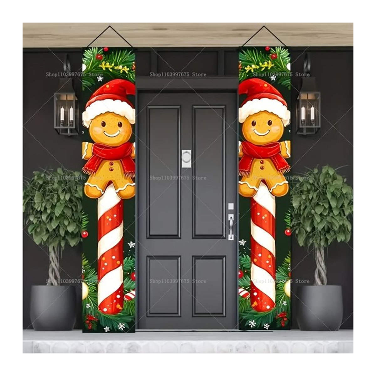 Weihnachts-Banner mit Lebkuchenmann als hängende Dekoration für Innen und Außen, mehrfarbig - Bild 1
