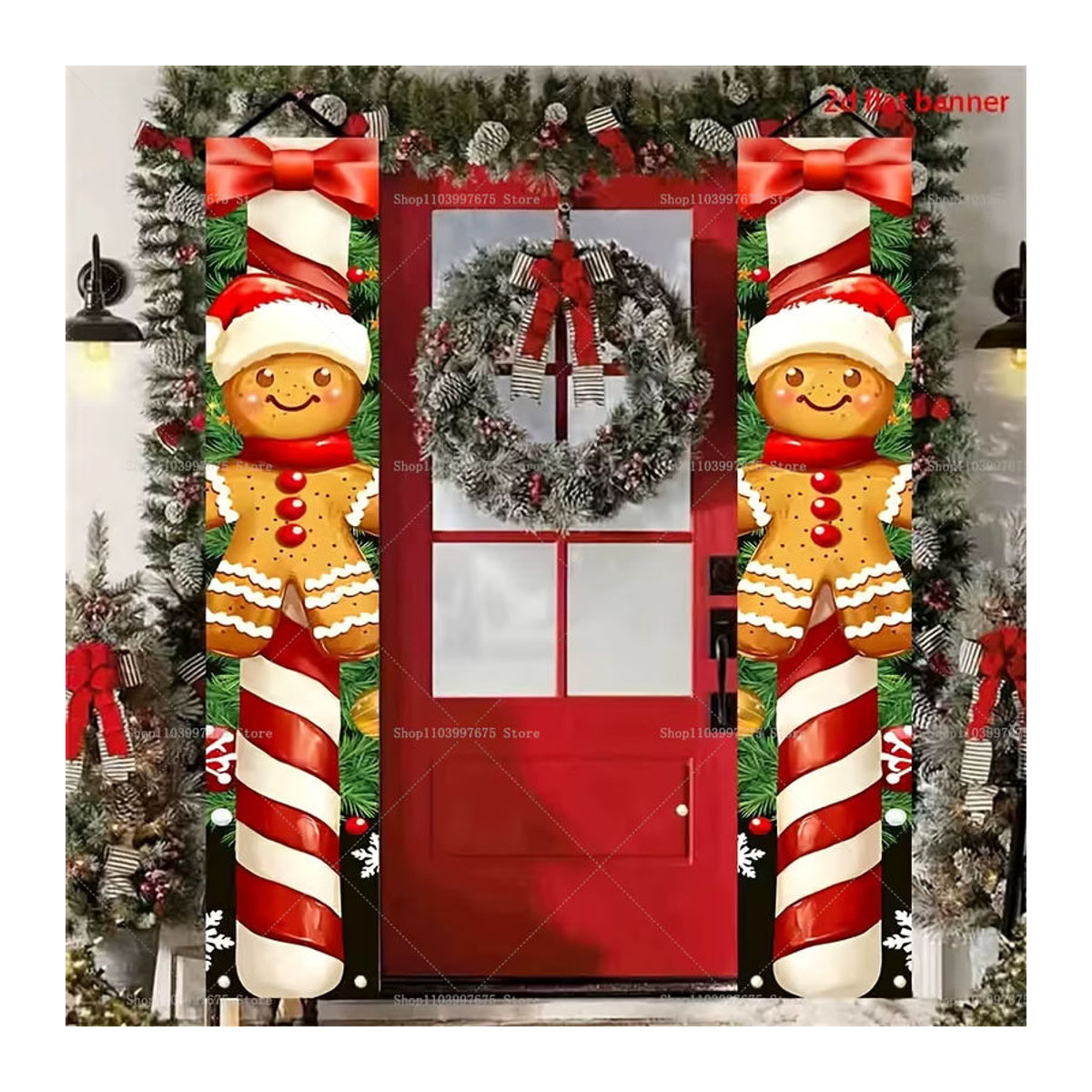 Weihnachts-Banner mit Lebkuchenmann als hängende Dekoration für Innen und Außen, mehrfarbig - Bild 2