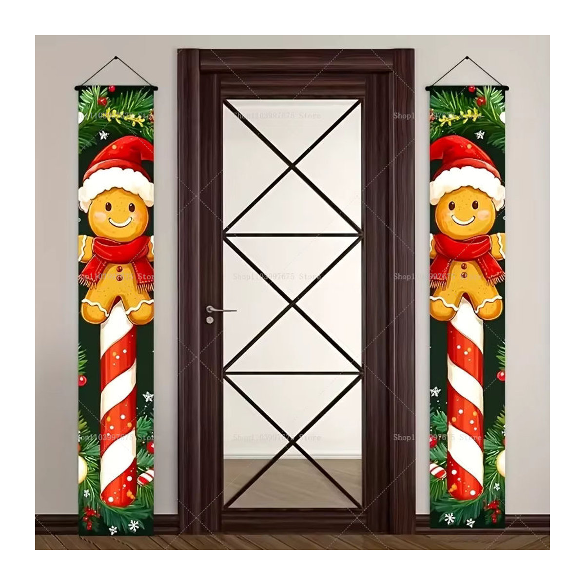 Weihnachts-Banner mit Lebkuchenmann als hängende Dekoration für Innen und Außen, mehrfarbig - Bild 3
