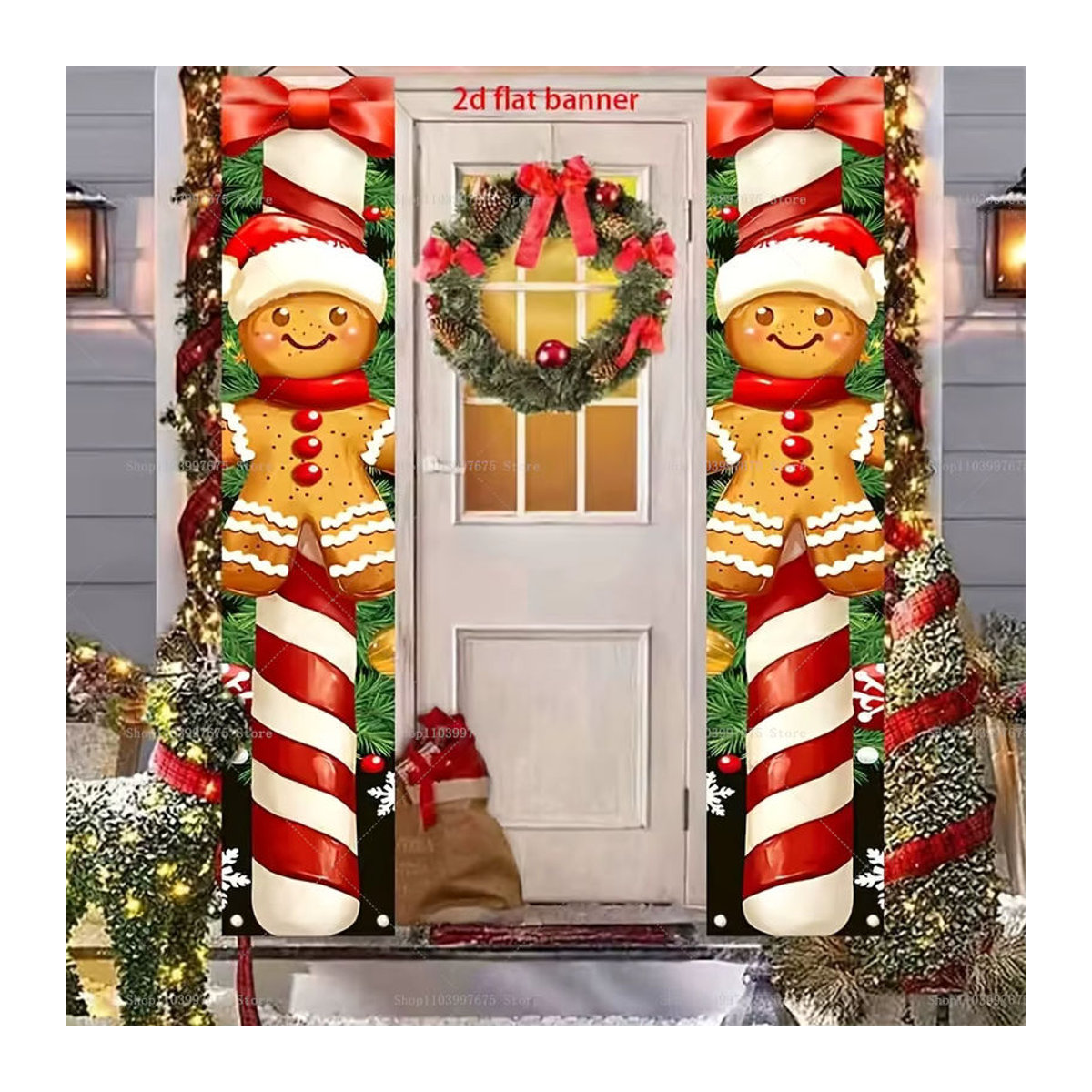 Weihnachts-Banner mit Lebkuchenmann als hängende Dekoration für Innen und Außen, mehrfarbig - Bild 4