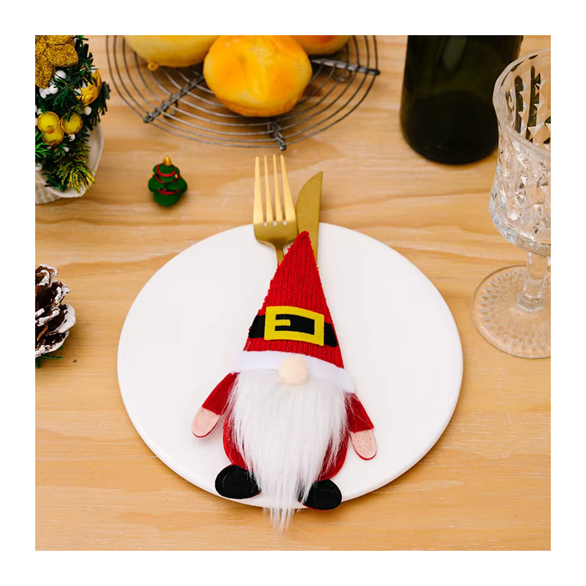 Weihnachts-Besteckhalter im Gnom-Design von joy-enlife, mehrfarbige Textil-Taschen für Messer und Gabel zur Tischdekoration - Bild 5