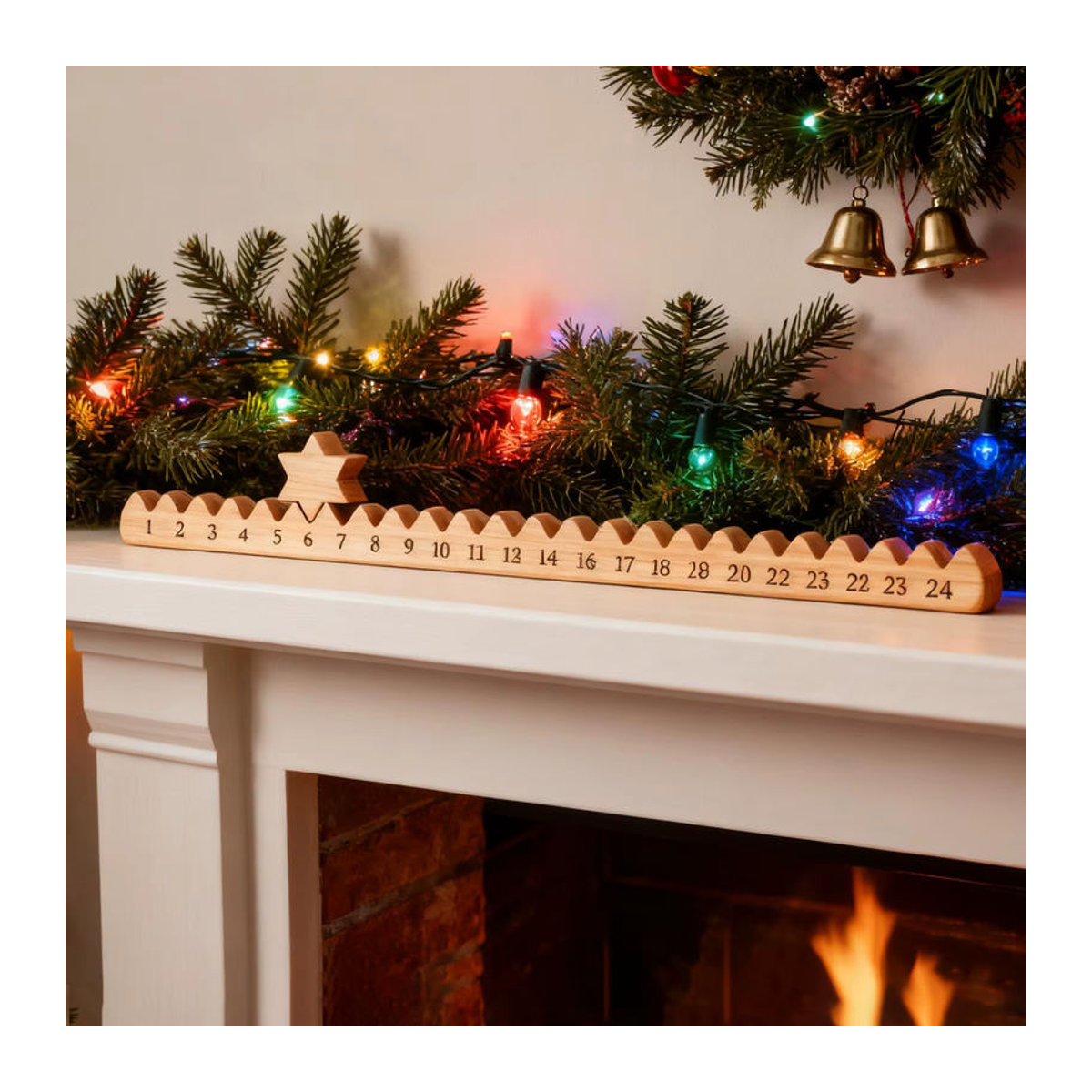 Weihnachts-Countdown-Kalender aus Holz für 24 Tage, Advent-Tischdekoration mit beweglichem Sternmarker, Braun - Bild 5