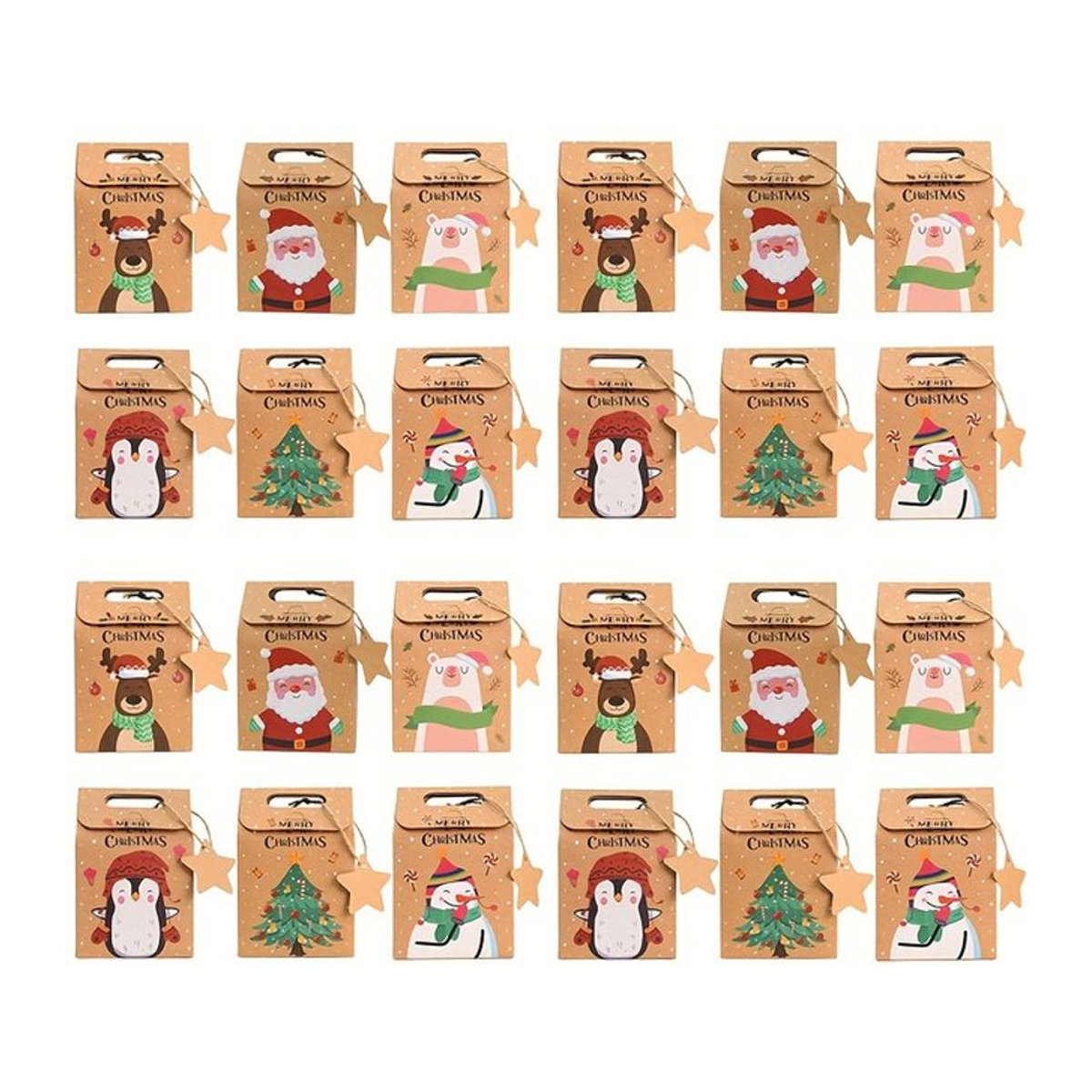 Weihnachts-Geschenkboxen aus braunem Kraftpapier mit DIY-Tags für Kekse und Schokolade, 12er Set - Bild 1