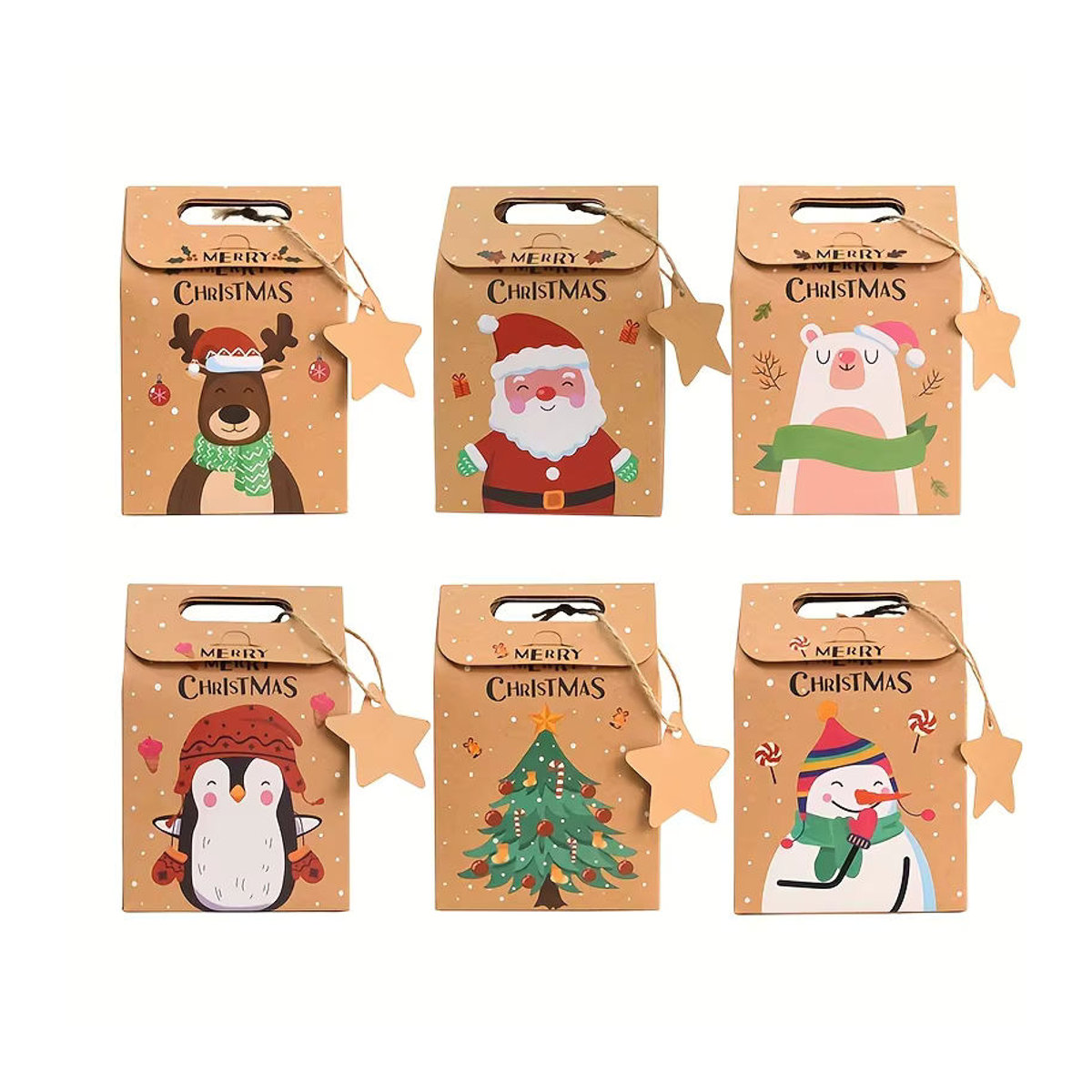 Weihnachts-Geschenkboxen aus braunem Kraftpapier mit DIY-Tags für Kekse und Schokolade, 12er Set - Bild 2