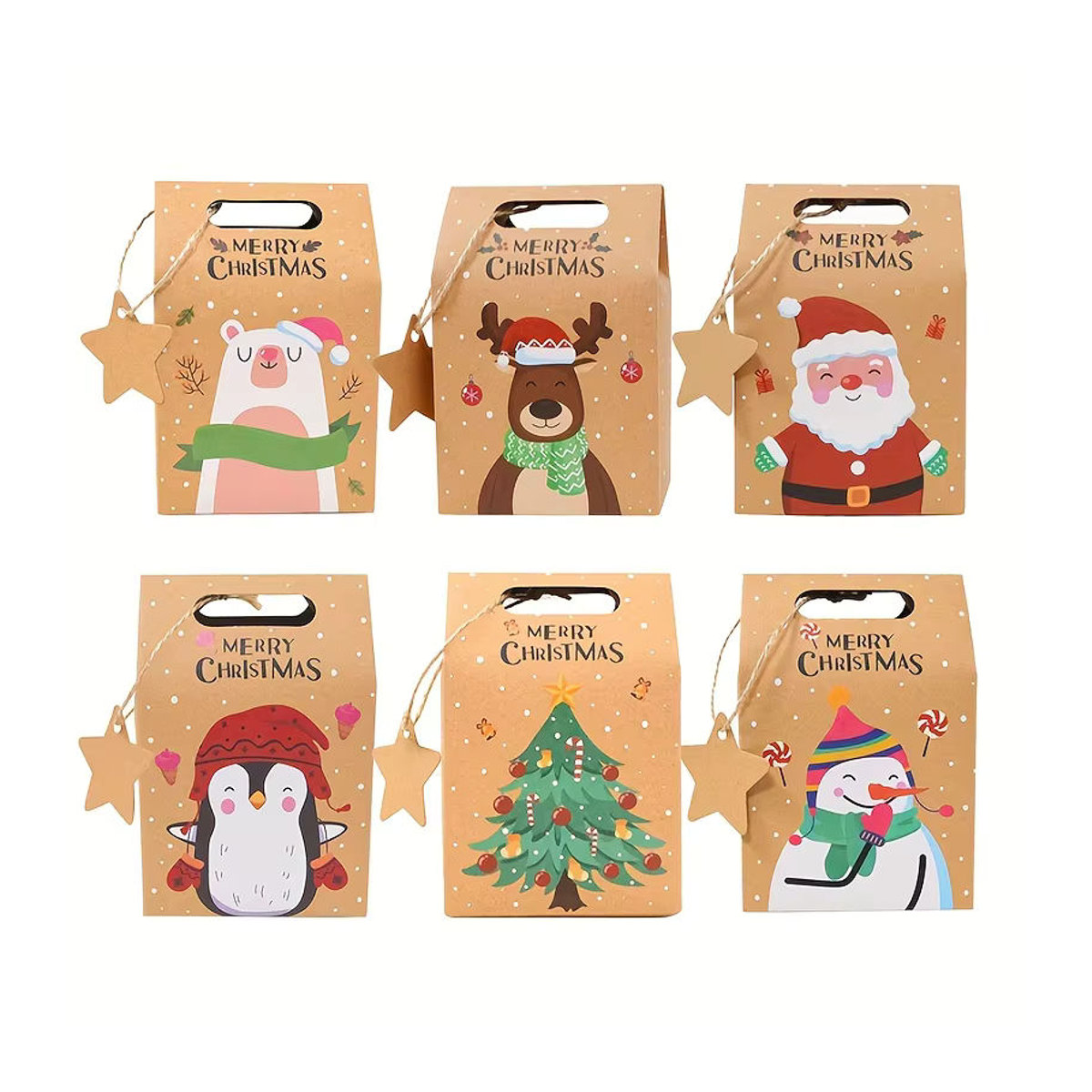 Weihnachts-Geschenkboxen aus braunem Kraftpapier mit DIY-Tags für Kekse und Schokolade, 12er Set - Bild 3