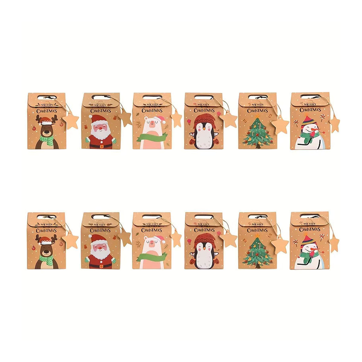 Weihnachts-Geschenkboxen aus braunem Kraftpapier mit DIY-Tags für Kekse und Schokolade, 12er Set - Bild 5