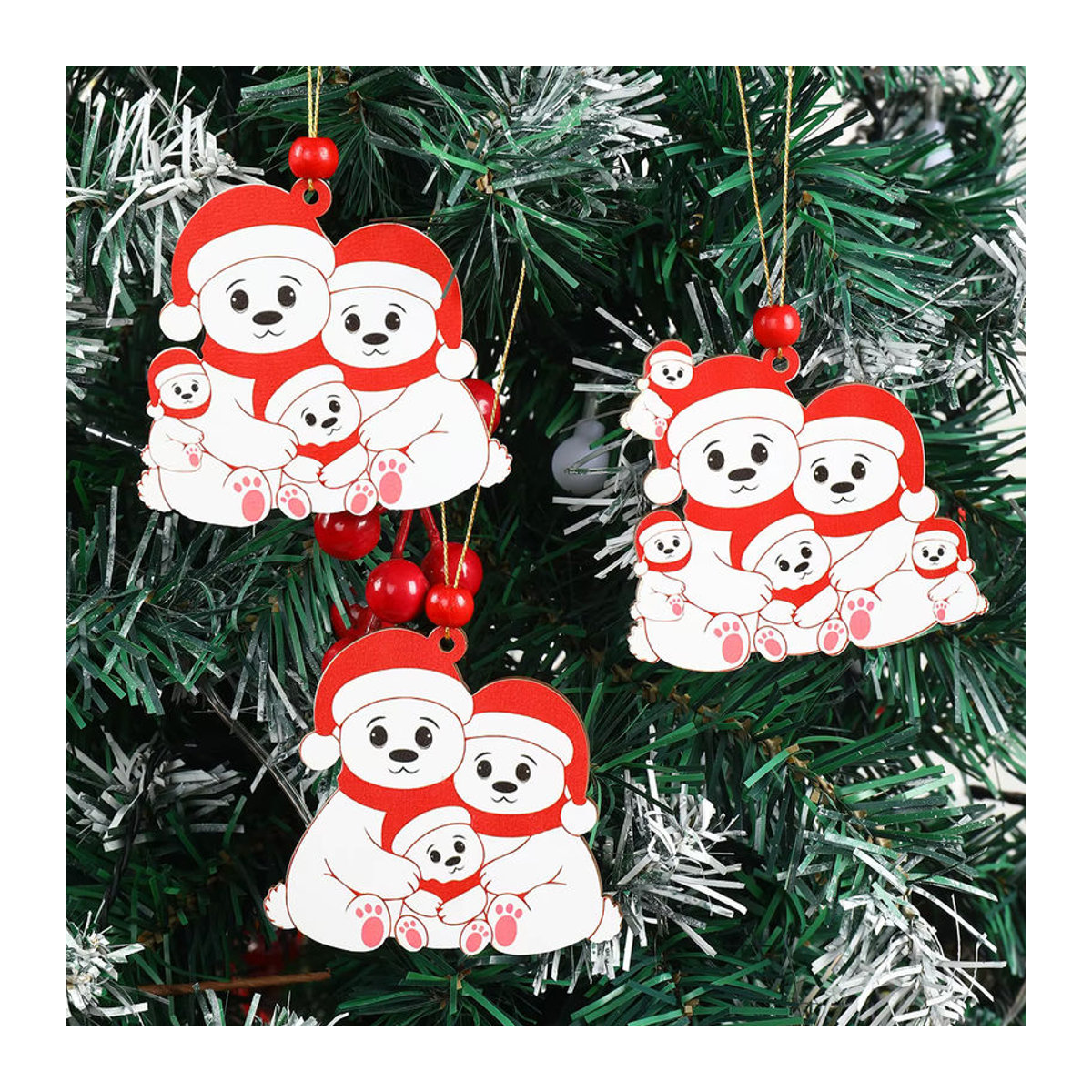 Weihnachts-Holzanhänger mit Weihnachtsmann-Figur und Schriftzug in Weiß als hängendes Deko-Ornament - Bild 3