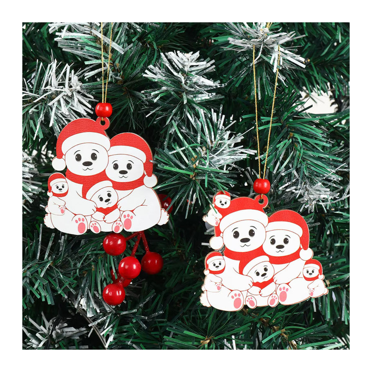 Weihnachts-Holzanhänger mit Weihnachtsmann-Figur und Schriftzug in Weiß als hängendes Deko-Ornament - Bild 4