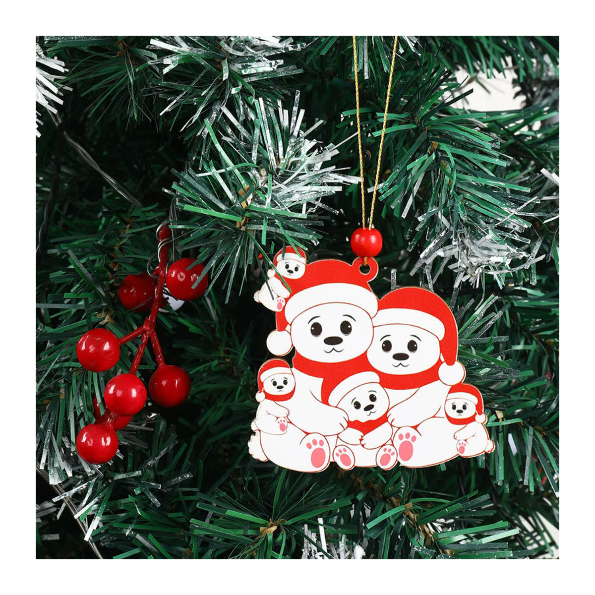 Weihnachts-Holzanhänger mit Weihnachtsmann-Figur und Schriftzug in Weiß als hängendes Deko-Ornament - Bild 5