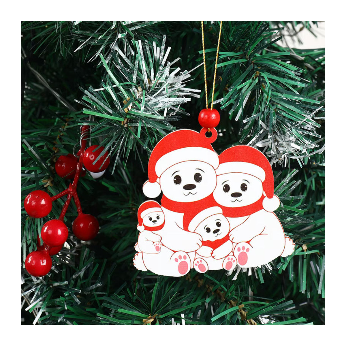 Weihnachts-Holzanhänger mit Weihnachtsmann-Figur und Schriftzug in Weiß als hängendes Deko-Ornament - Bild 6