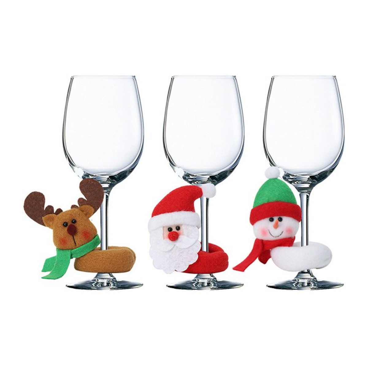 Weihnachts Wein Tassenringe aus Filz mit Santa Claus, Schneemann und Elch zur Tischdekoration, Mehrfarbig - Bild 1