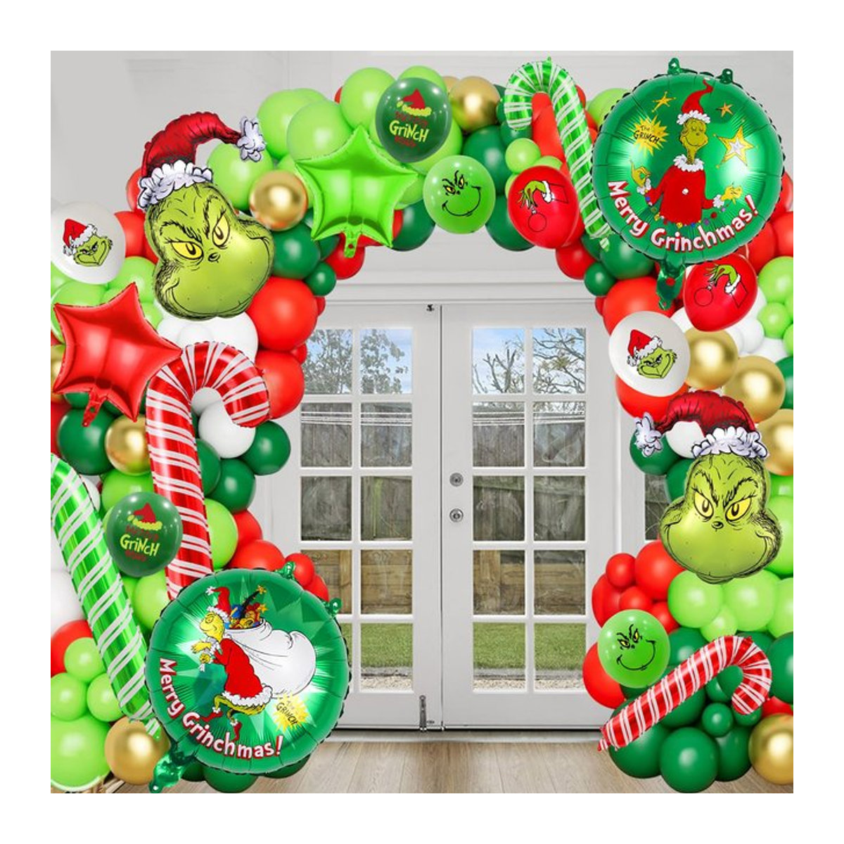 Weihnachtsballon Girlande Bogen Kit in Rot, Grün und Gold mit Sternballons und Zuckerstangen für deine Weihnachtsdekoration - Bild 1