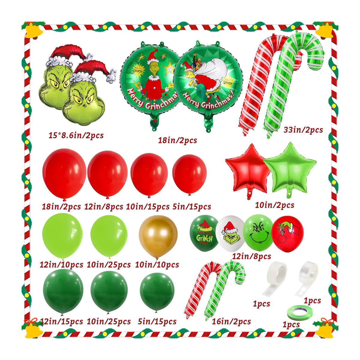 Weihnachtsballon Girlande Bogen Kit in Rot, Grün und Gold mit Sternballons und Zuckerstangen für deine Weihnachtsdekoration - Bild 2