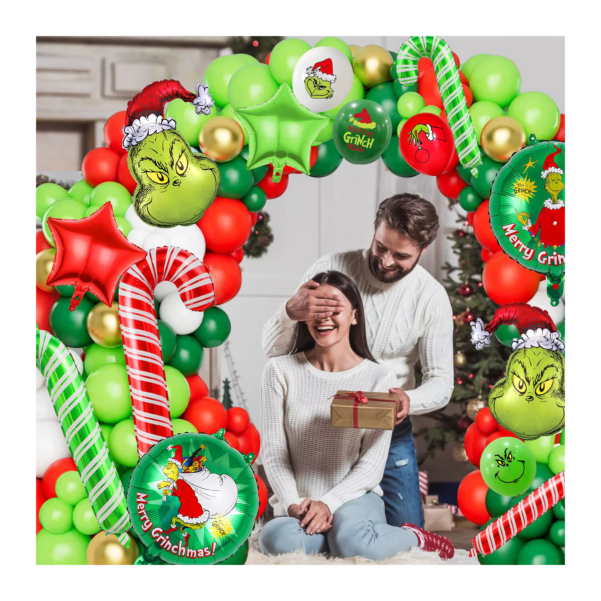 Weihnachtsballon Girlande Bogen Kit in Rot, Grün und Gold mit Sternballons und Zuckerstangen für deine Weihnachtsdekoration - Bild 3