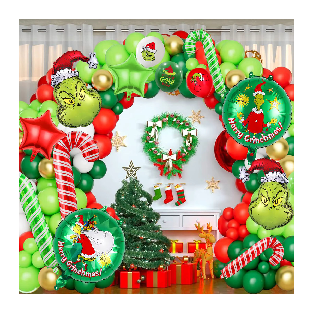 Weihnachtsballon Girlande Bogen Kit in Rot, Grün und Gold mit Sternballons und Zuckerstangen für deine Weihnachtsdekoration - Bild 5