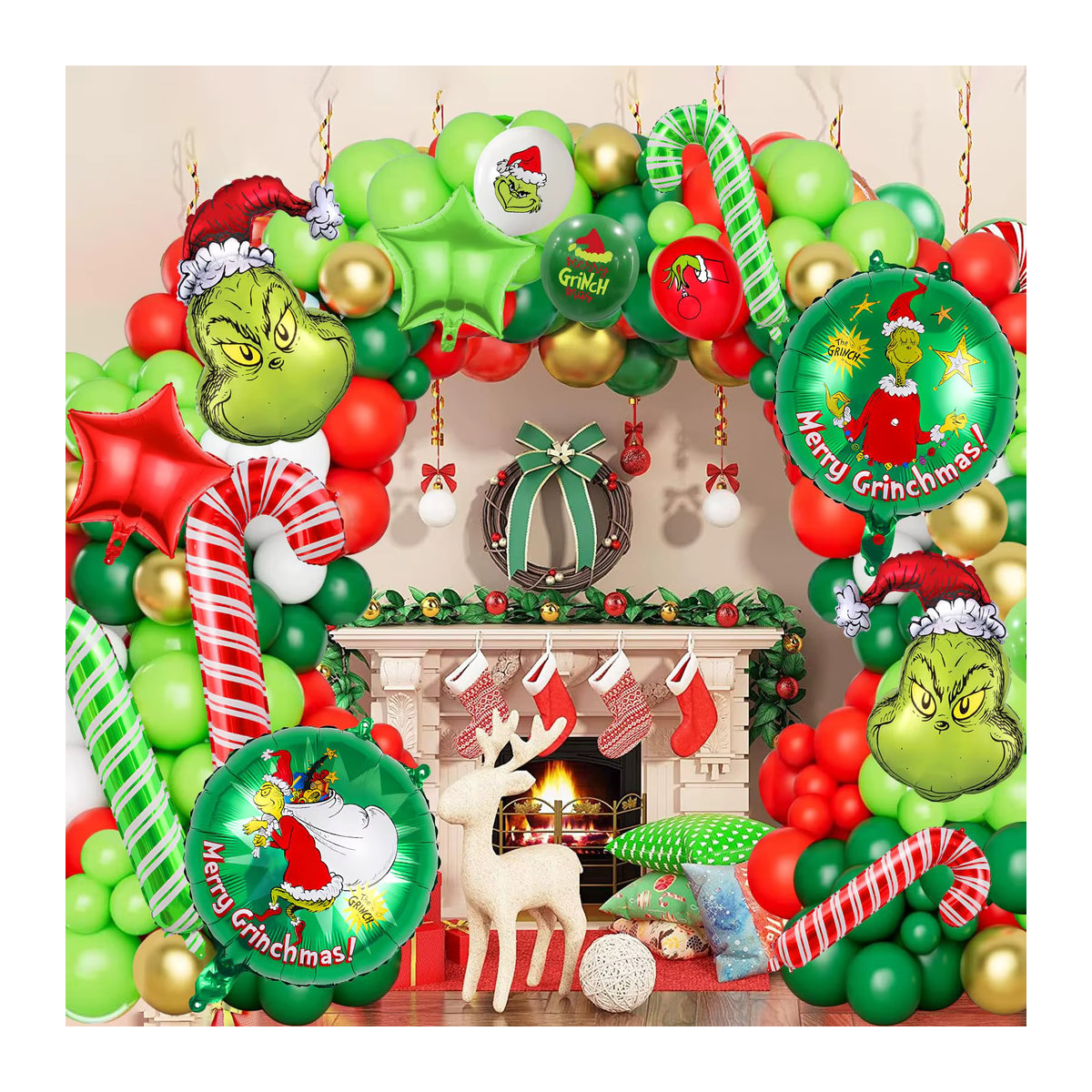 Weihnachtsballon Girlande Bogen Kit in Rot, Grün und Gold mit Sternballons und Zuckerstangen für deine Weihnachtsdekoration - Bild 6