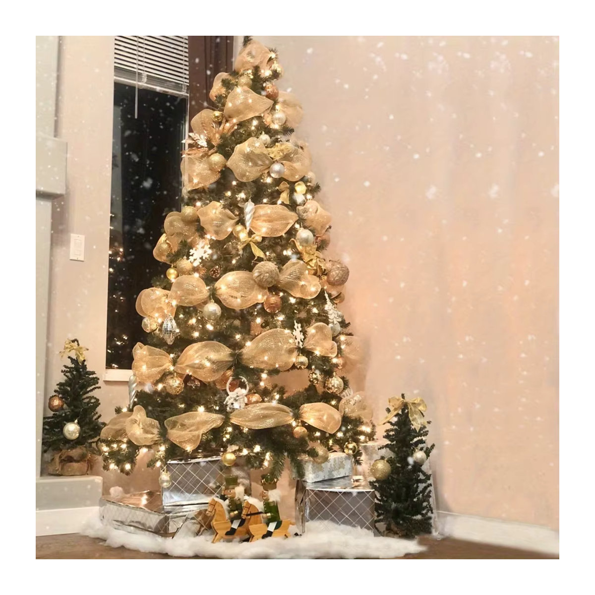 Weihnachtsband aus Tüll in Beige und Gold für deine Weihnachtsdekoration, 10 Yards Länge, Breite: 15 cm - Bild 5