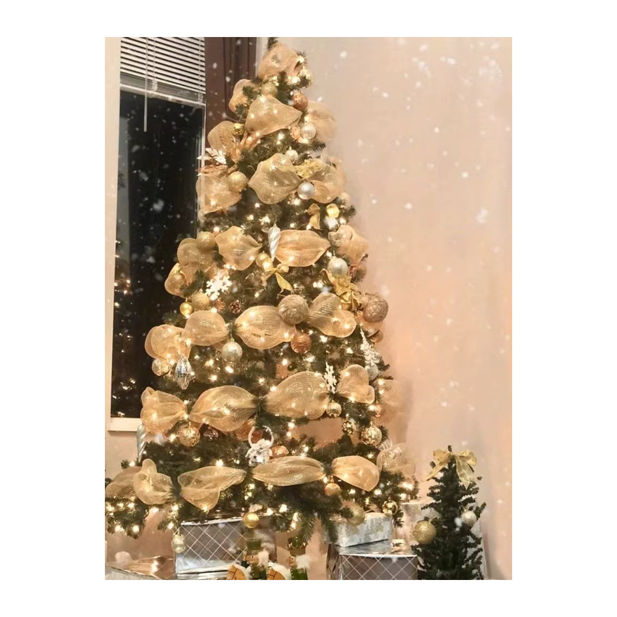 Weihnachtsband aus Tüll in Beige und Gold für deine Weihnachtsdekoration, 10 Yards Länge, Breite: 15 cm - Bild 6