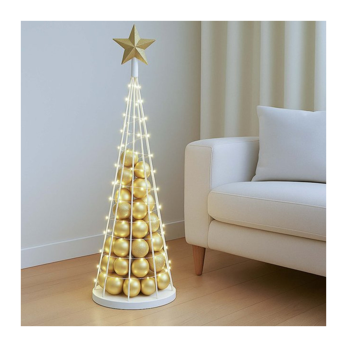 Weihnachtsbaum Deko-Baum MCW-O91 aus Metall in Weiß und Gold, Höhe: 115 cm - Bild 1