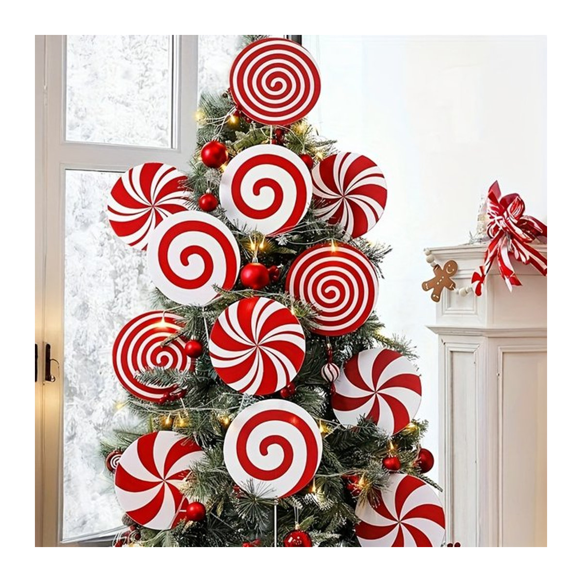 Weihnachtsbaum-Picks mit Pfefferminz-Lutscher-Motiv in Rot und Rosa aus Holz und Kunststoff - Bild 1