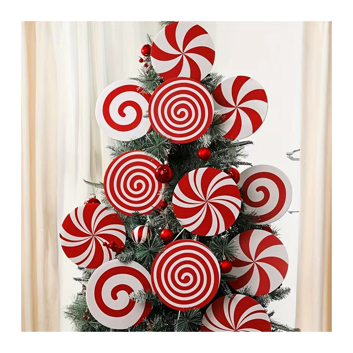 Weihnachtsbaum-Picks mit Pfefferminz-Lutscher-Motiv in Rot und Rosa aus Holz und Kunststoff - Bild 4