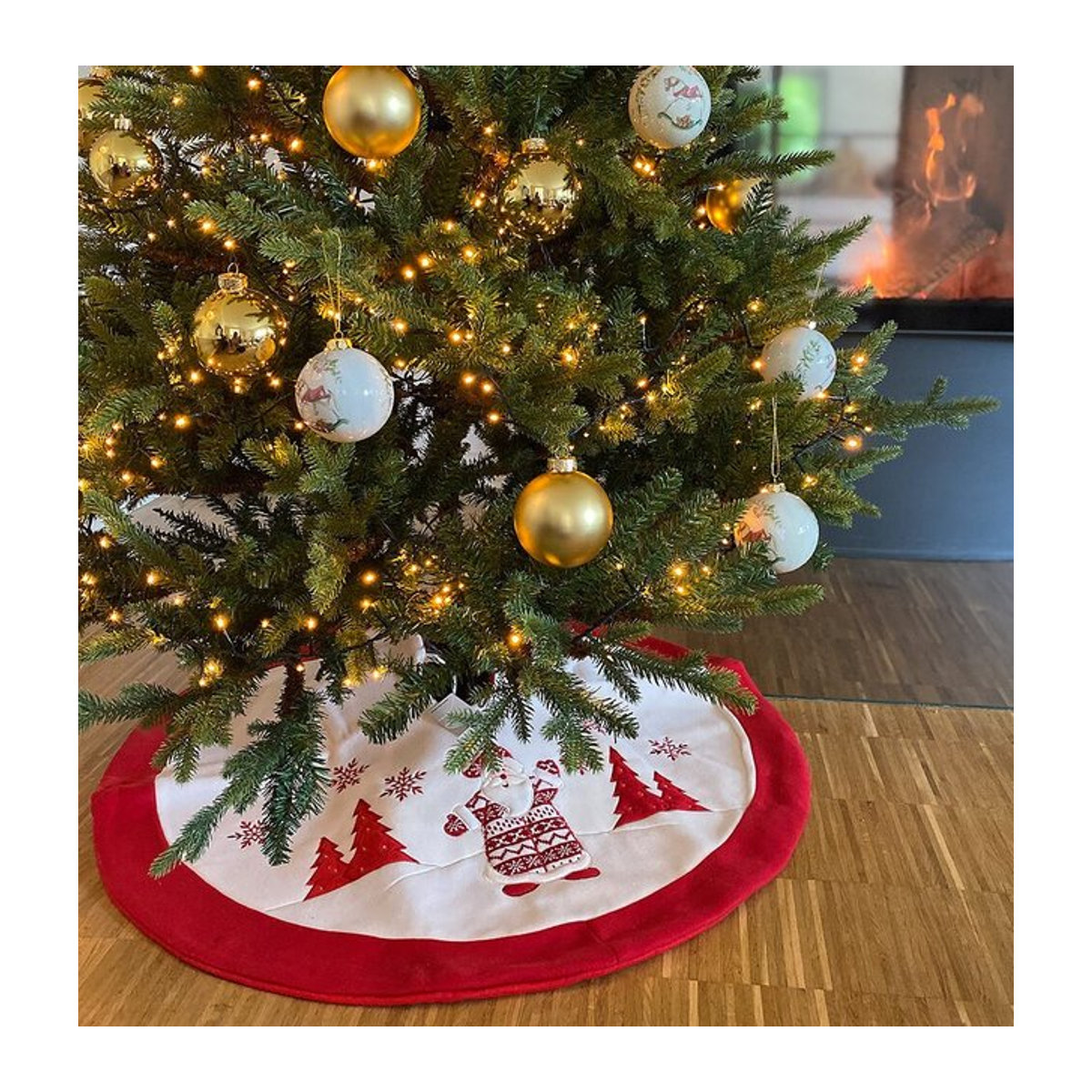 Weihnachtsbaumdecke mit Weihnachtsmann-Motiv in Weiß und Rot, Durchmesser: 90 cm - Bild 1