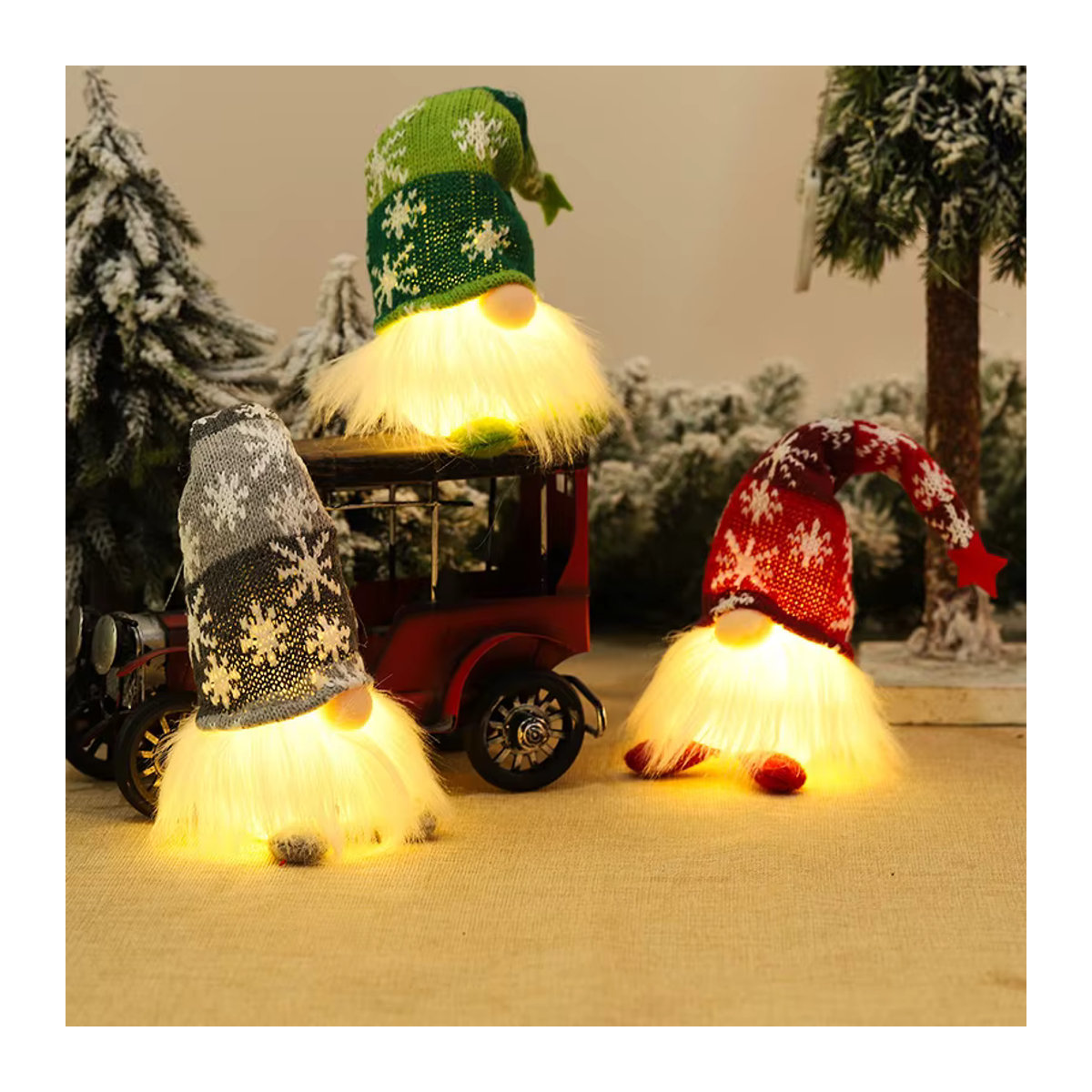 Weihnachtsdekoration Gesichtlose Wichtel-Puppe aus Flanell mit Licht, Forester Zwerg und Goblin in Rot und Mehrfarbig, H x B x T: 23 x 6,5 x 6 cm - Bild 5