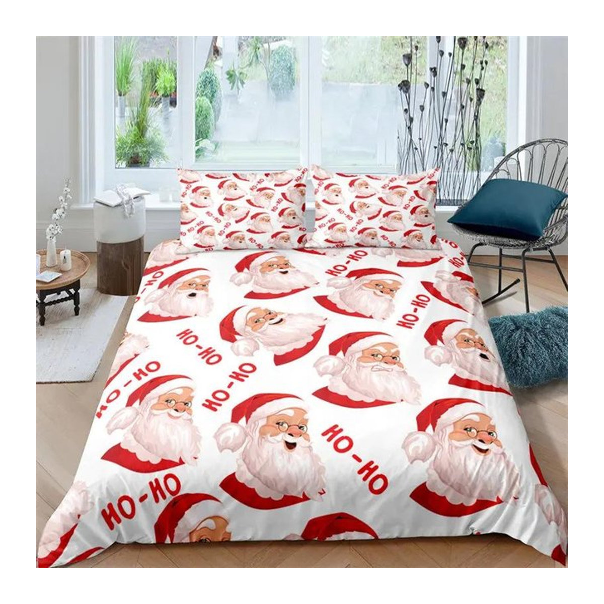 Weihnachtsmuster Bettwäsche Set mit Weihnachtsmann und Rentier für Kinder in Weiß, 2-teilig, B: 133 cm, L: 70 cm - Bild 1