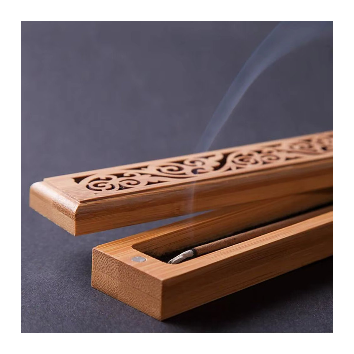Weihrauchbrenner aus natürlichem Bambus in Braun mit Aufbewahrungsbox für Aromatherapie - Bild 4