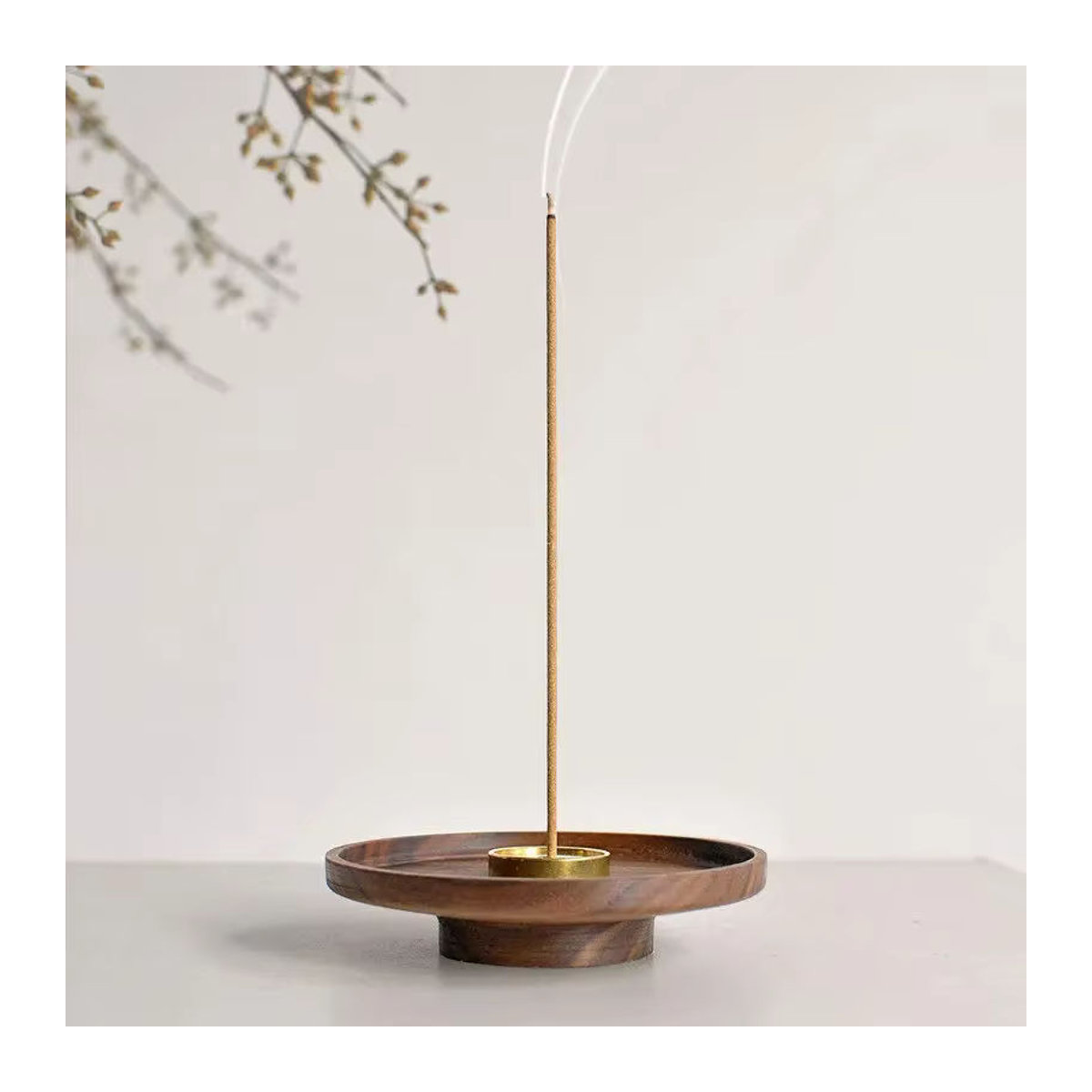 Weihrauchhalter Set aus Massivholz und Kupfer in Braun für Zen Meditation und Aromatherapie - Bild 1