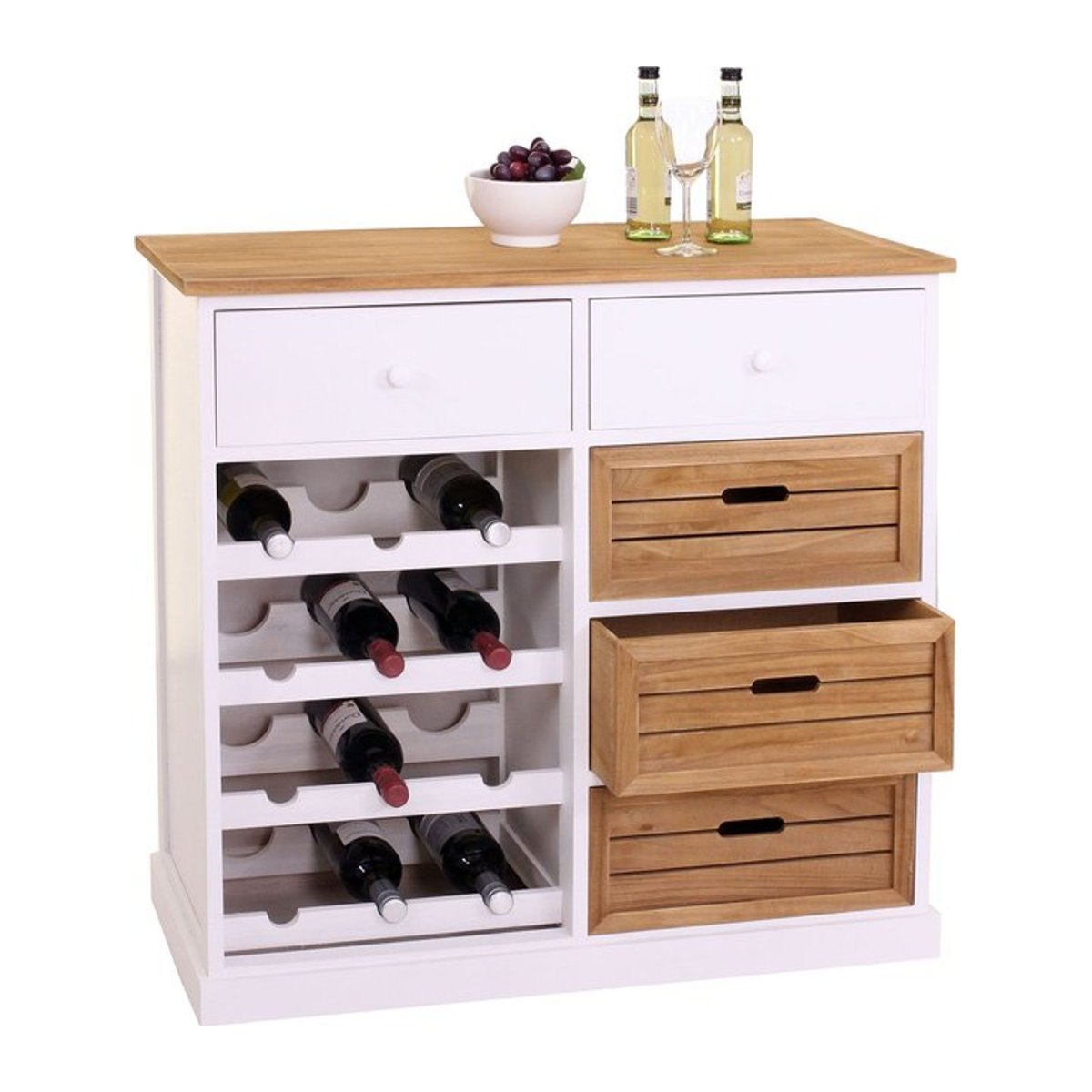 Weinregal MCW-B96 Kommode im Landhausstil mit Schubladen für 12 Flaschen, Schwarz/Weiß, B: 86 cm, H: 87 cm, T: 37 cm - Bild 1