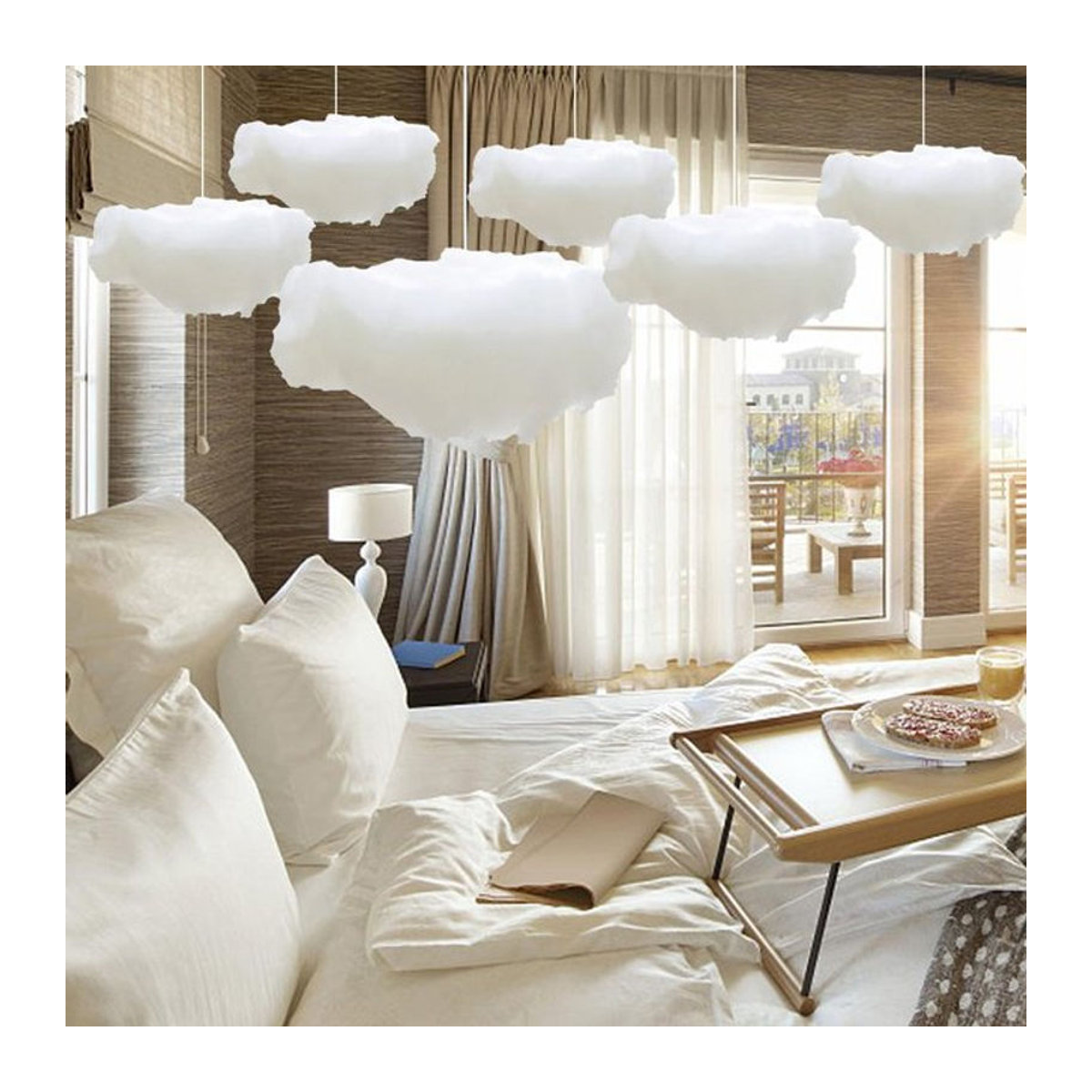 Weiße 3D Wolken Dekoration aus Textil für Innenräume und Hochzeiten zum Aufhängen - Bild 1
