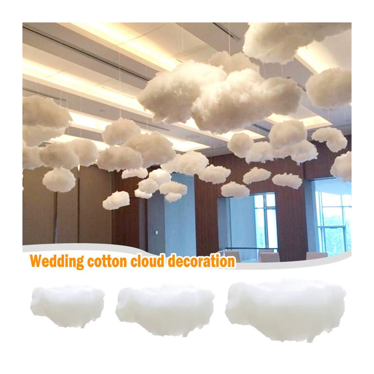 Weiße 3D Wolken Dekoration aus Textil für Innenräume und Hochzeiten zum Aufhängen - Bild 4