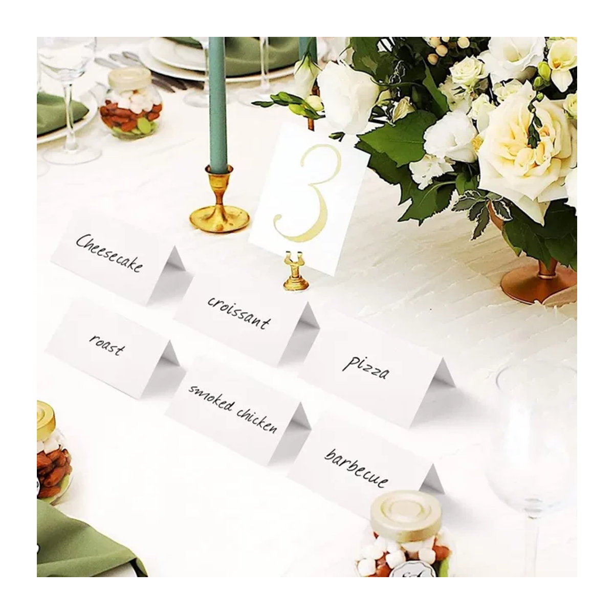 Weiße DIY Tischkarten aus Papier für Hochzeit und Geburtstag, minimalistisches Design, stehend, rechteckig, 20 Stück - Bild 1