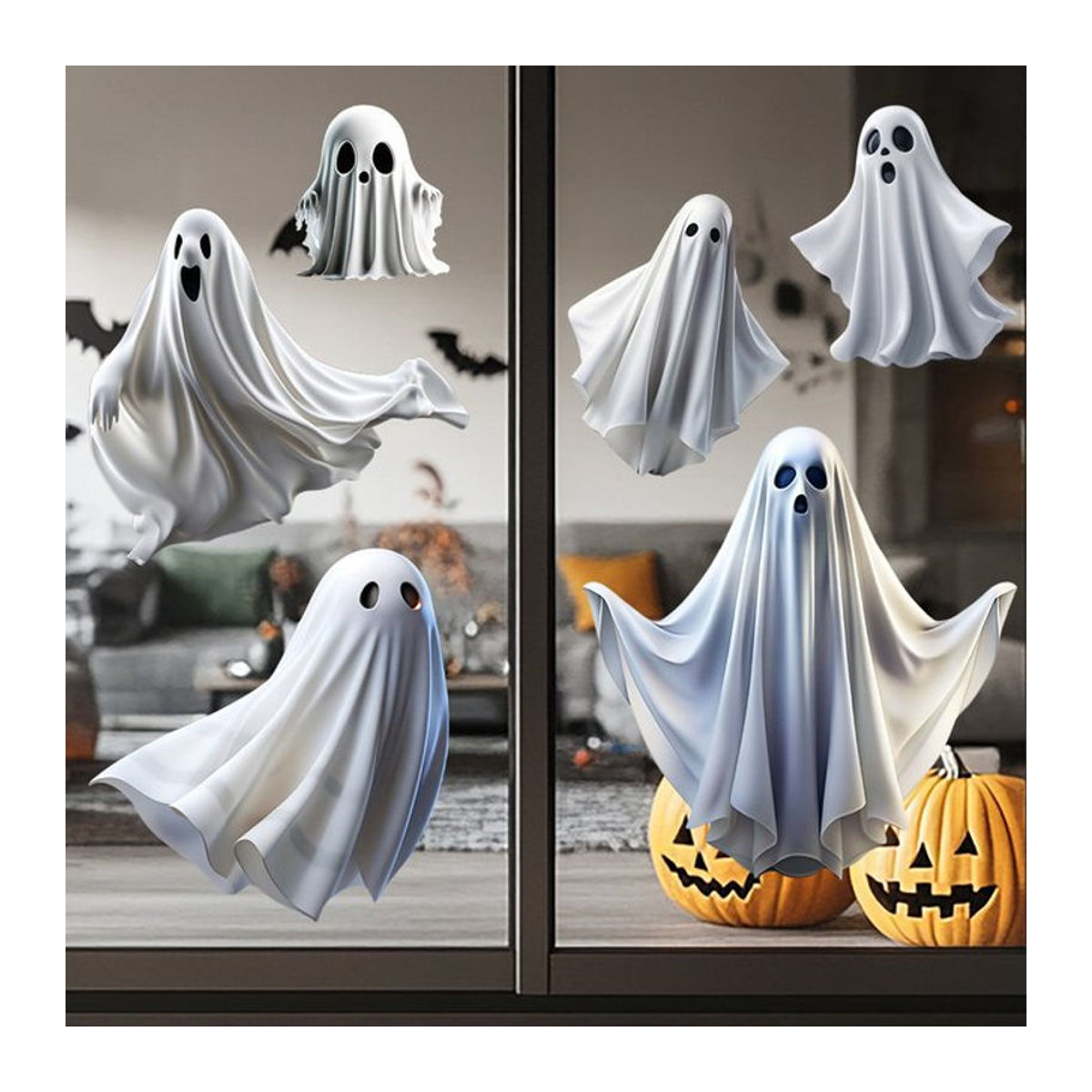 Weiße Geister Fensteraufkleber für Halloween Horror Mottoparty Dekoration Elektrostatische Glasaufkleber - Bild 1