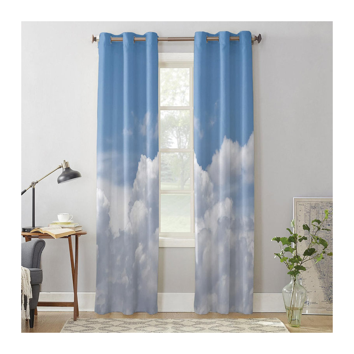 Weiße Himmel und Wolken Vorhänge für Schlafzimmer und Wohnzimmer, Transparent Vorhang mit Wolkenmuster, Breite: 135 cm, Höhe: 60 cm - Bild 2