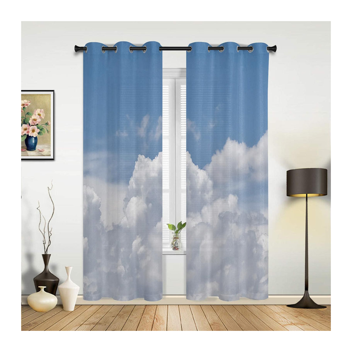 Weiße Himmel und Wolken Vorhänge für Schlafzimmer und Wohnzimmer, Transparent Vorhang mit Wolkenmuster, Breite: 135 cm, Höhe: 60 cm - Bild 3