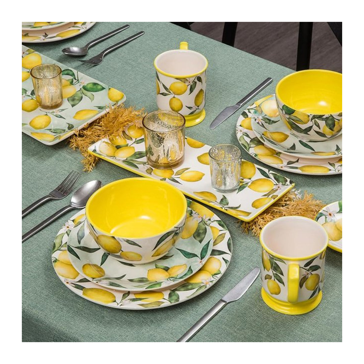 Weiße Keramik-Obstschale in Zitronen-Optik mit floralem Design für dein Home Dining - Bild 1