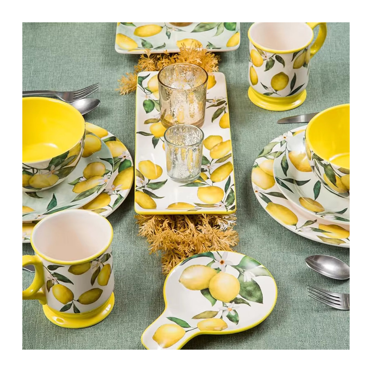 Weiße Keramik-Obstschale in Zitronen-Optik mit floralem Design für dein Home Dining - Bild 2