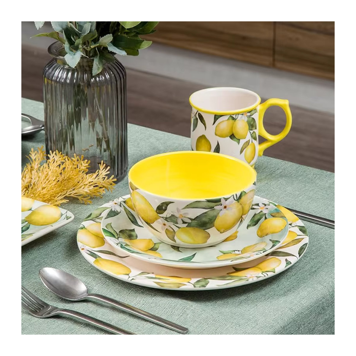Weiße Keramik-Obstschale in Zitronen-Optik mit floralem Design für dein Home Dining - Bild 3