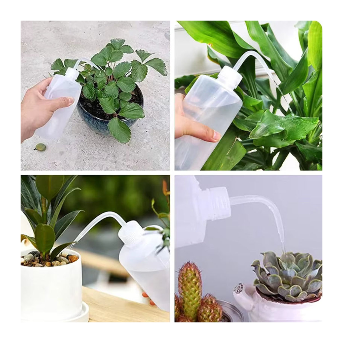 Weiße Kunststoff-Gießflasche mit gebogenem Mund als Quetschflasche für Pflanzen und Blumen - Bild 3