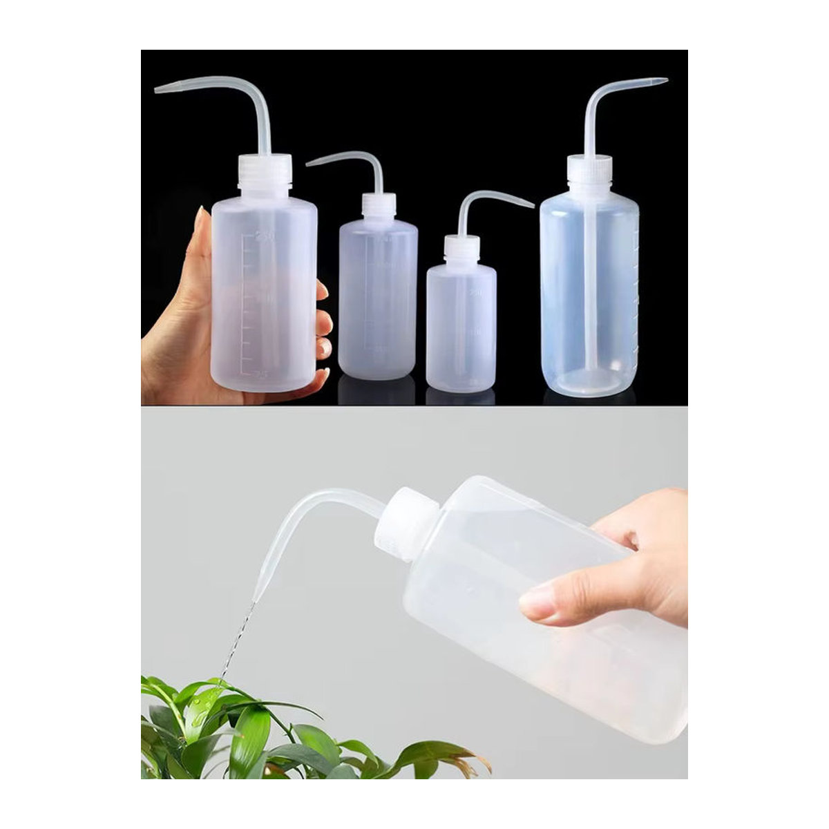 Weiße Kunststoff-Gießflasche mit gebogenem Mund als Quetschflasche für Pflanzen und Blumen - Bild 6