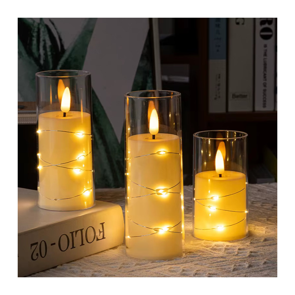 Weiße LED-Stumpenkerzen mit Flackereffekt aus Kunststoff für Hochzeit und Party, batteriebetrieben - Bild 3