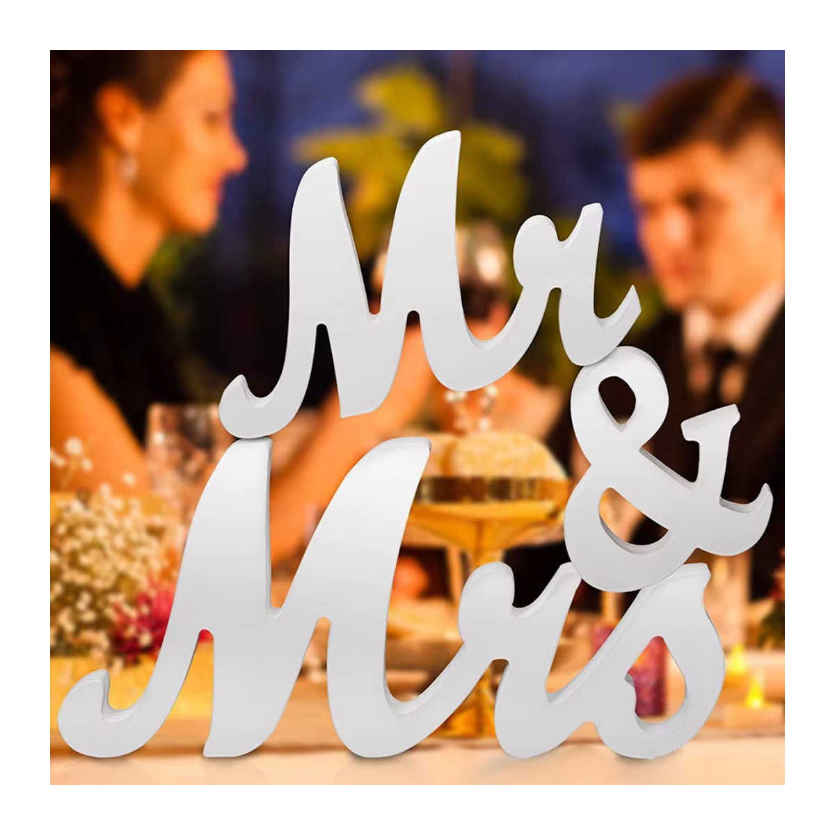Weiße Mr & Mrs Holzornamente für deine Tischdekoration als rustikale Hochzeits-Party-Dekoration - Bild 3