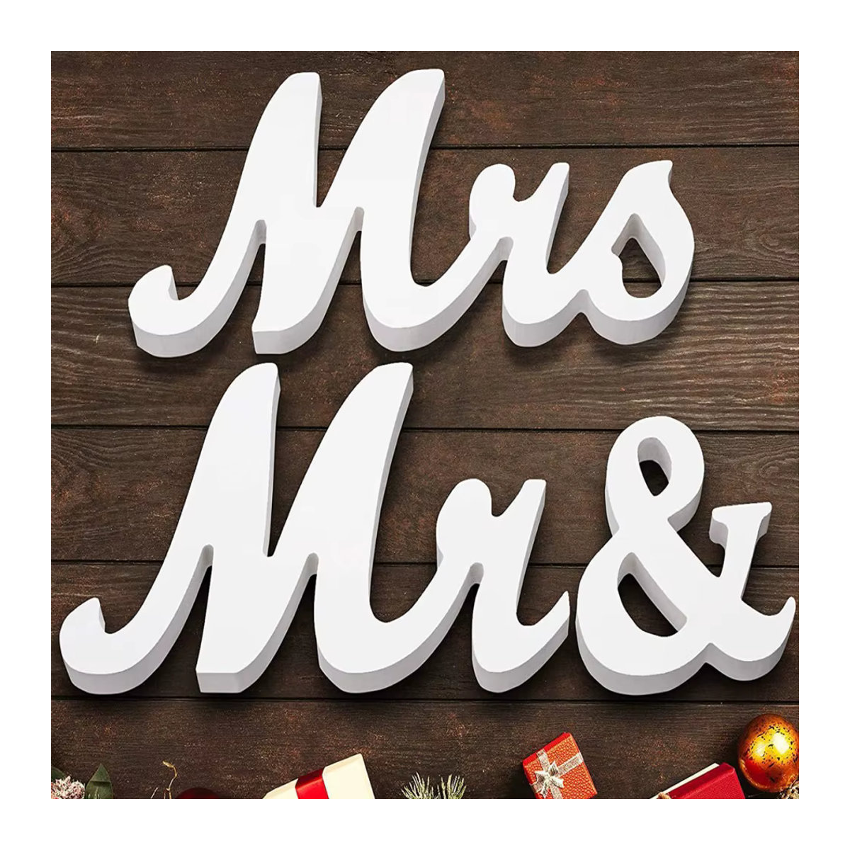 Weiße Mr & Mrs Holzornamente für deine Tischdekoration als rustikale Hochzeits-Party-Dekoration - Bild 4