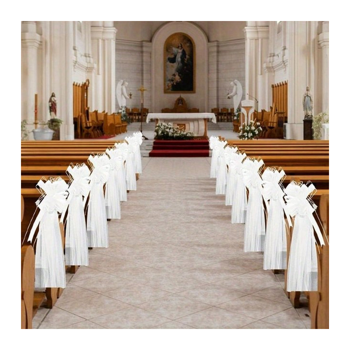 Weiße Schleifen aus Textil zur Hochzeitsdekoration für Brautkleider, Schleier, Kirchenstühle und Hochzeitsautos - Bild 1