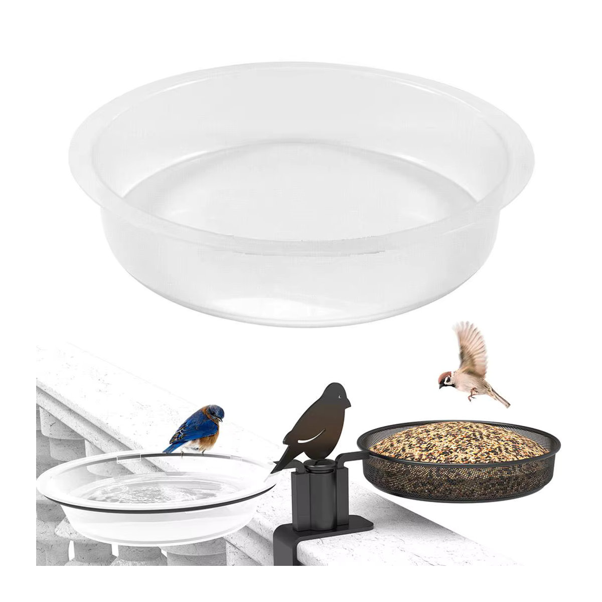 Weiße Vogel-Fütterungsschale und Vogelbad aus Kunststoff für den Garten und die Terrasse - Bild 4