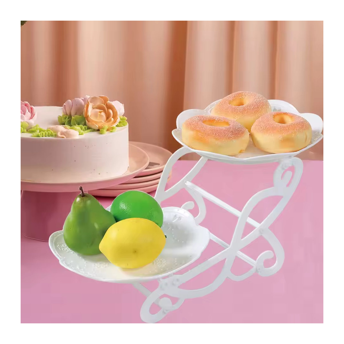 Weißer Cupcake-Ständer aus Kunststoff mit Perlen-Dekoration für Geburtstag, Hochzeit oder Baby Shower - Bild 5